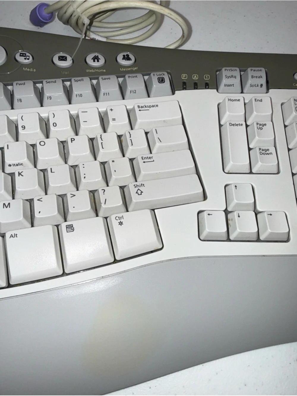 Microsoft Wired Ergonomic PS/2 Computer Keyboard in Light Gray